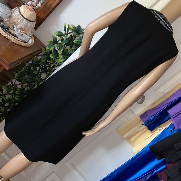 Vintage 60’s Mod black & Silver zippered front black sleeveless midi dress M - Picture 7 of 12